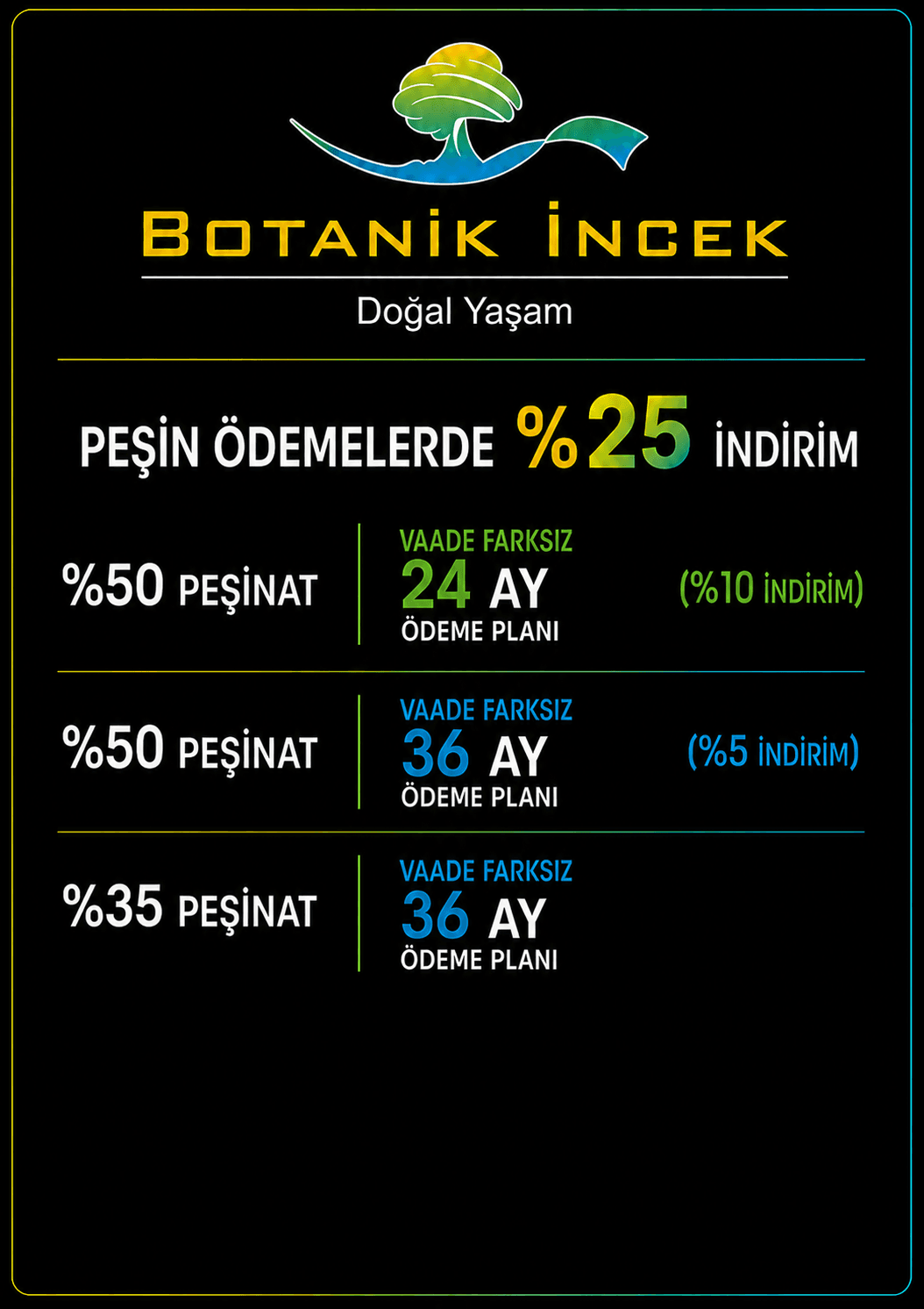 Botanik İncek ödeme seçenekleri